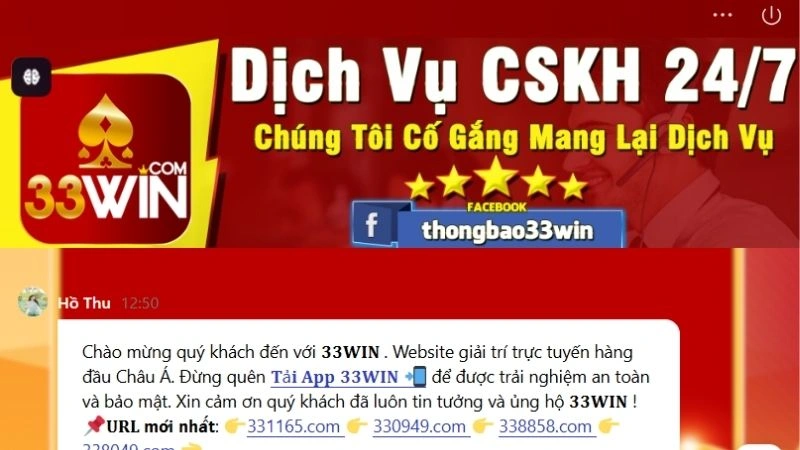 Dịch vụ cskh của 33win hoạt động 24/7 hỗ trợ người chơi cá cược cầu lông