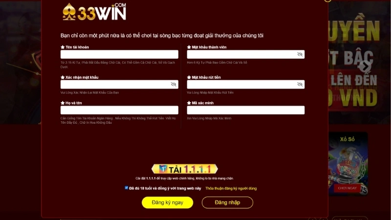 Cung cấp đầy đủ thông tin nhà cái 33win yêu cầu vào form đăng ký