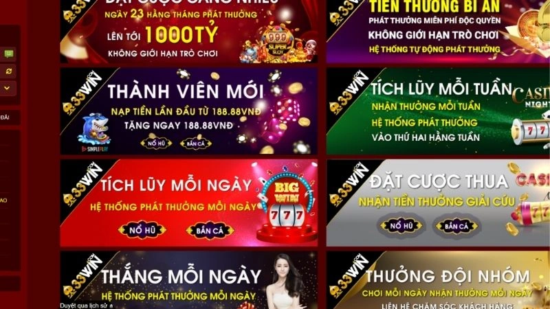 33win dành tặng nhiều chương trình khuyến mãi khi người chơi nạp tiền