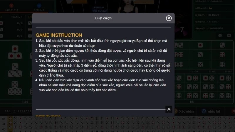 Luật chơi Tài xỉu